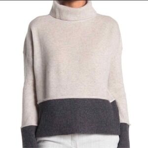 Knyt‎ & Lynk 100% Cashmere Sweater Color Block Size Small Gray Turtleneck